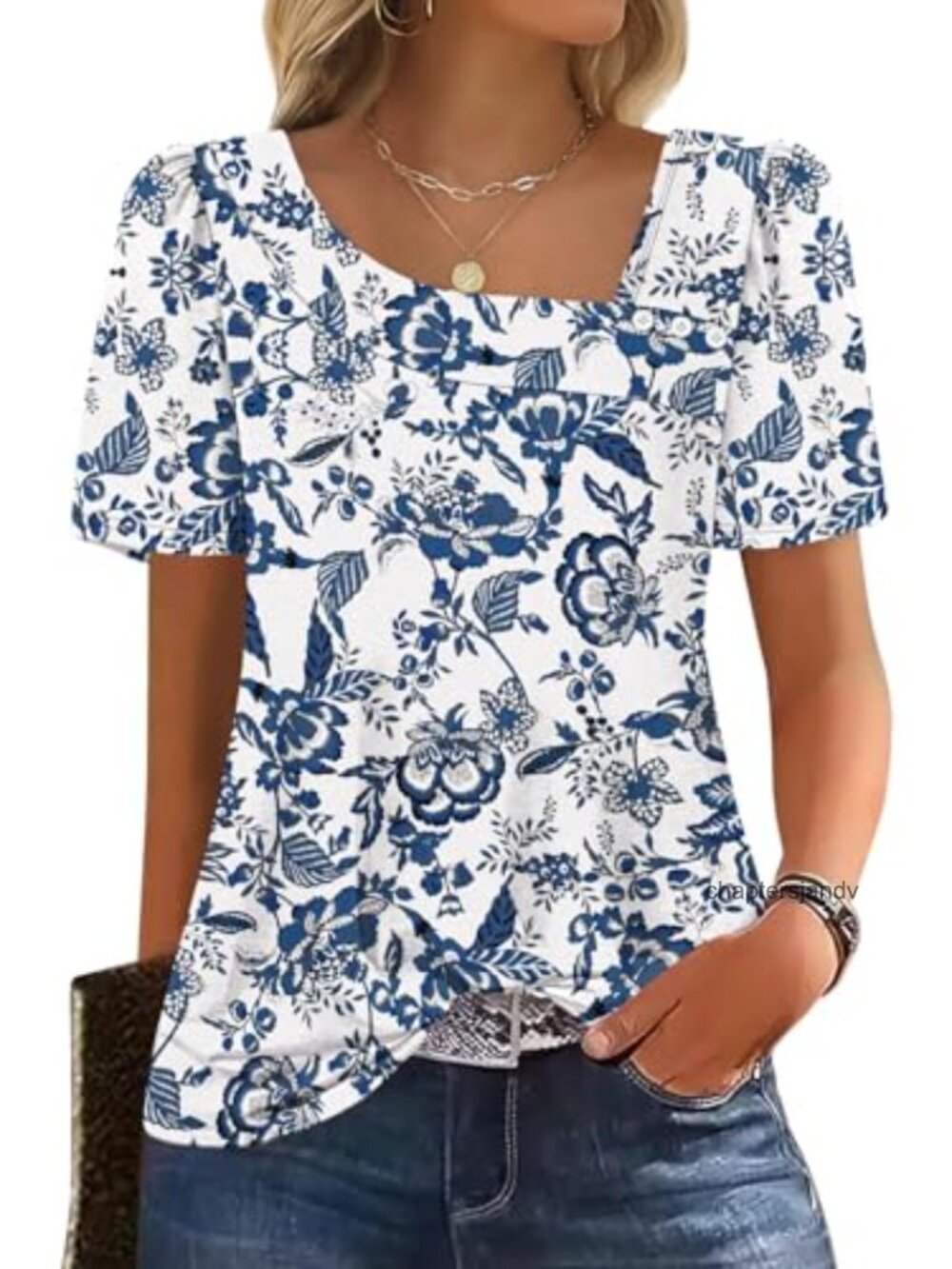 Women's Short Sleeve Square Neck Blouse Puff Sleeve Summer Fashion Top